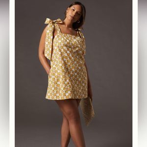 Maeve Anthropologie Tie-Strap Seashell Print Mini Dress, Plus Size 1X, Yellow